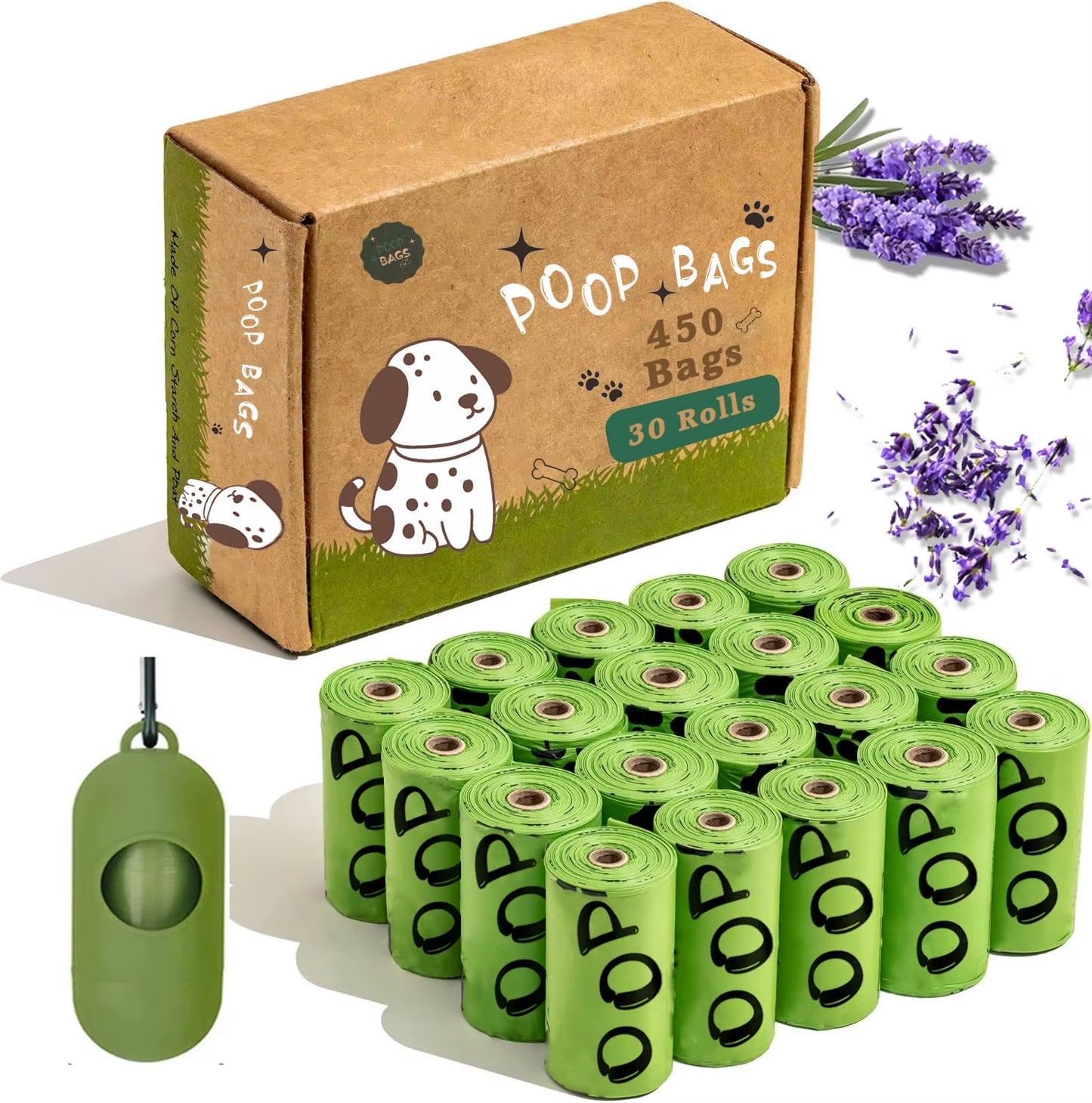 Lavender Scented Biodegradable Dog Poop Bags with Dispenser